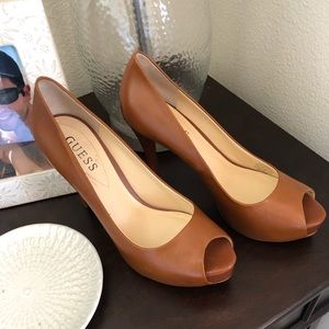 Brown / Tan peep toe heels